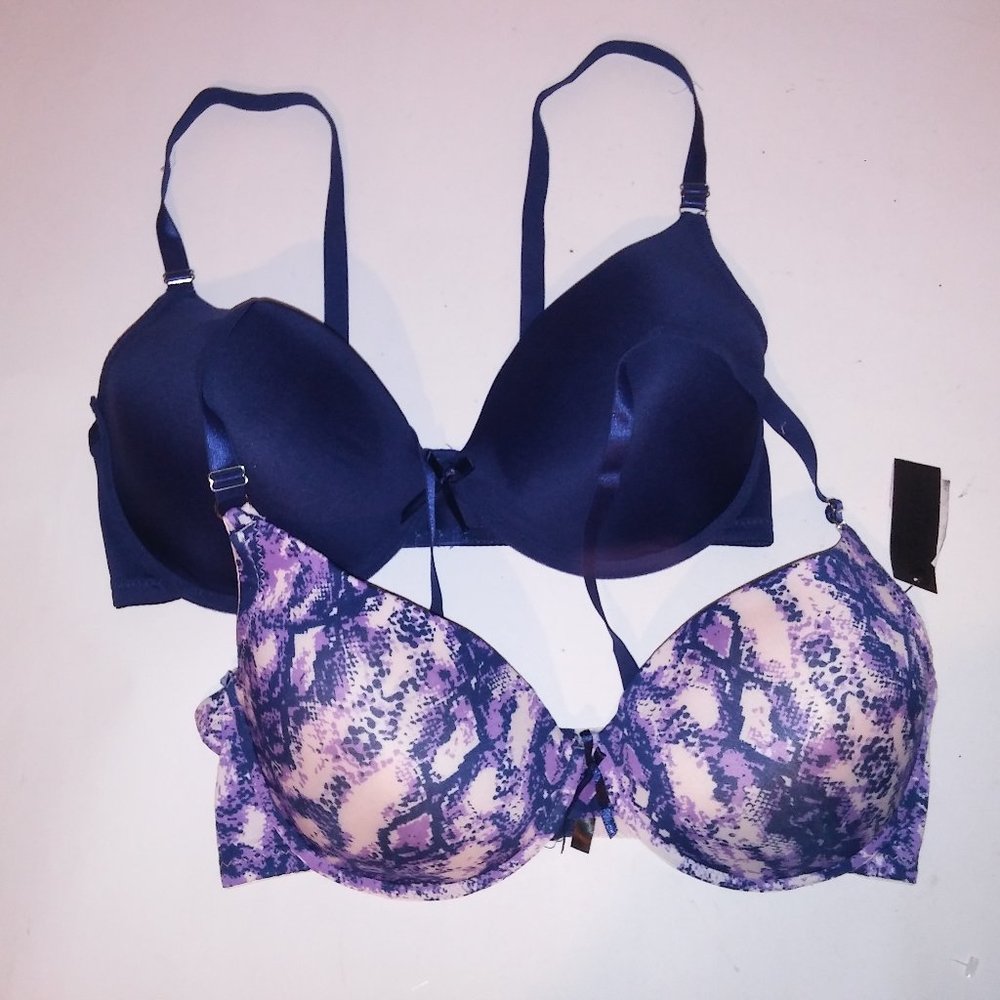 Set of 2 Midnight Muse Bra 40DD Blue Purple Animal Print Solid Lightly Lined Und